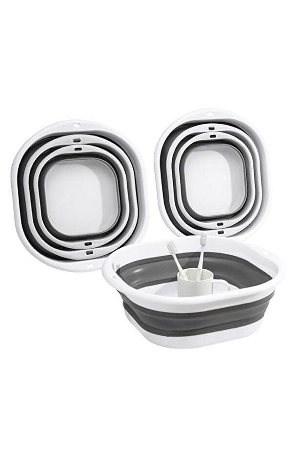 Collapsible Wash Basin Tub Set, Foldable Plastic Laundry Baskets, Space Saving Storage Containers for Dishing, Fruit, Camping, Laundry, Hiking and Home, Grey,3 Pack (Large Medium Small)