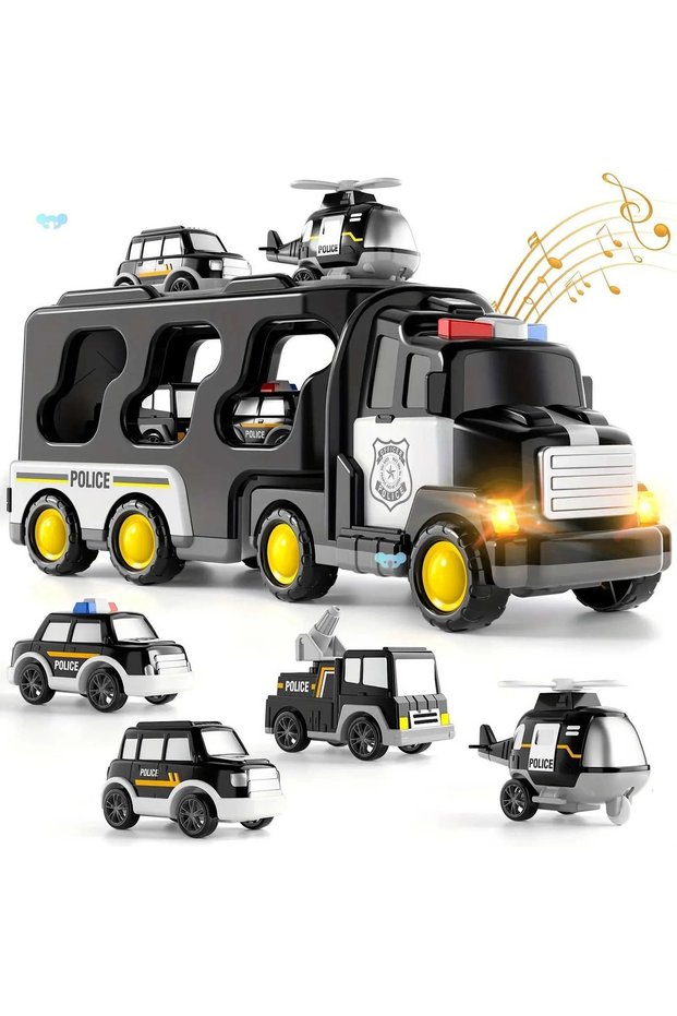 Policetruck 5-in-1 Transporter Vehicle Toy Set - Friction-Powered Police Truck, Kids' Indoor Play