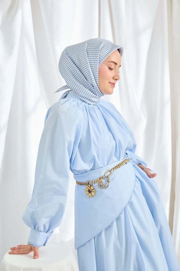 Twill Silk Scarf Micro Square Blue