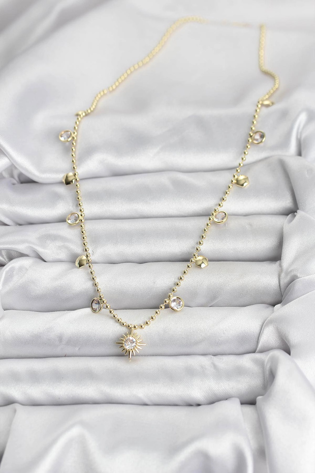 Zircon Stone Polar Star Model Brass Gold Color Women's Necklace