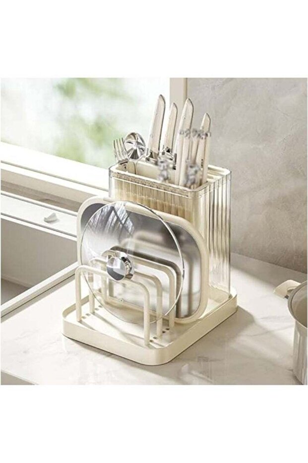 Kitchen Counter Storage Organizer,Adjustable Modular Cutting Tool & Cutting Board Holder,Ventilated Drainage Base,Removable Modules,Thick Stable Plastic