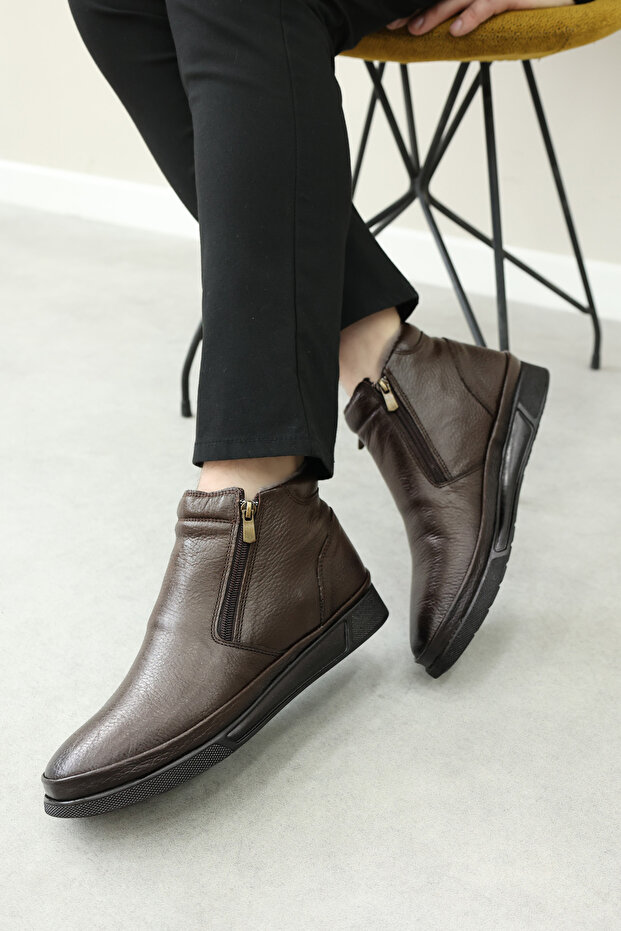 Genuine Leather and Fur Brown Men's Sports Boots 724Kma22