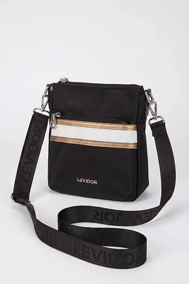 Black Front Pocket Zippered Crossbody Bag with Ribbon Detail