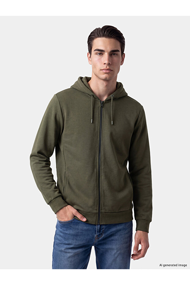 Lcwaikiki Basic Khaki Men's Zippered Sweatshirt
