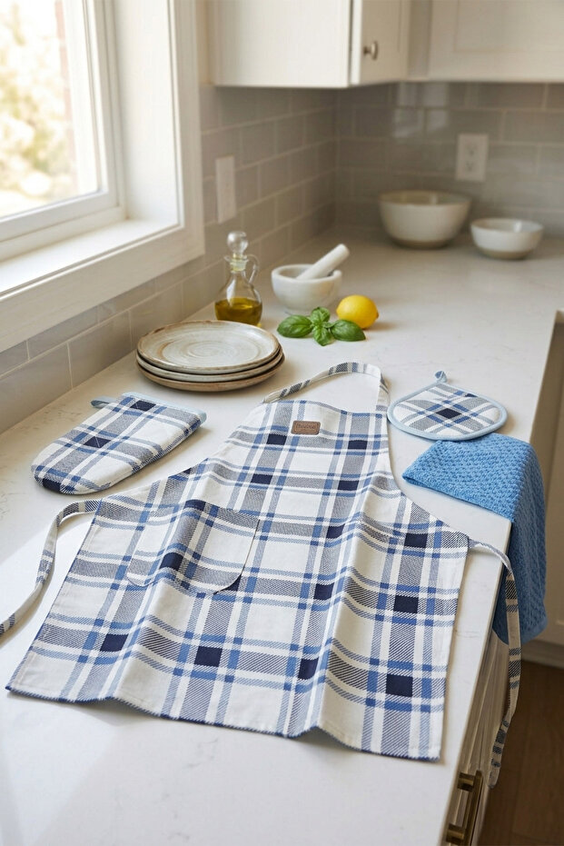 Professional Home Type 4-Piece Kitchen Apron Set Waterproof Chef Apron Waterproof Cotton Cook Apron, Oven Mitt, Potholder and Towel Set