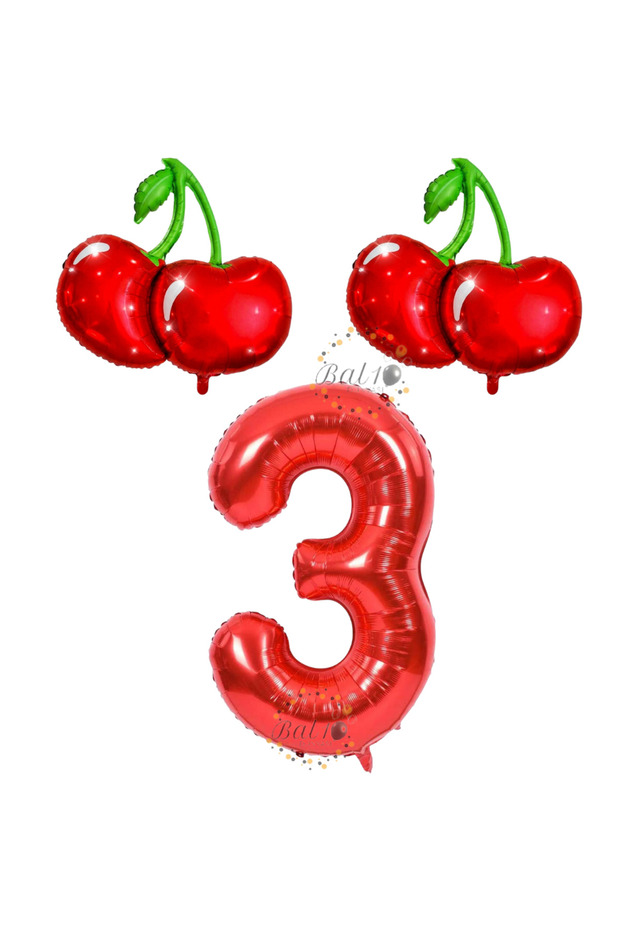 Bal10 Cherry and Red Number Themed Foil Balloon Set Age-3