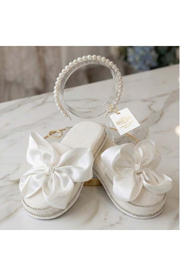 Pegu Satin Bow Maternity Slippers Crown Set, Handmade, Special Design, Bride, Bow, Maternity, Pregnant..