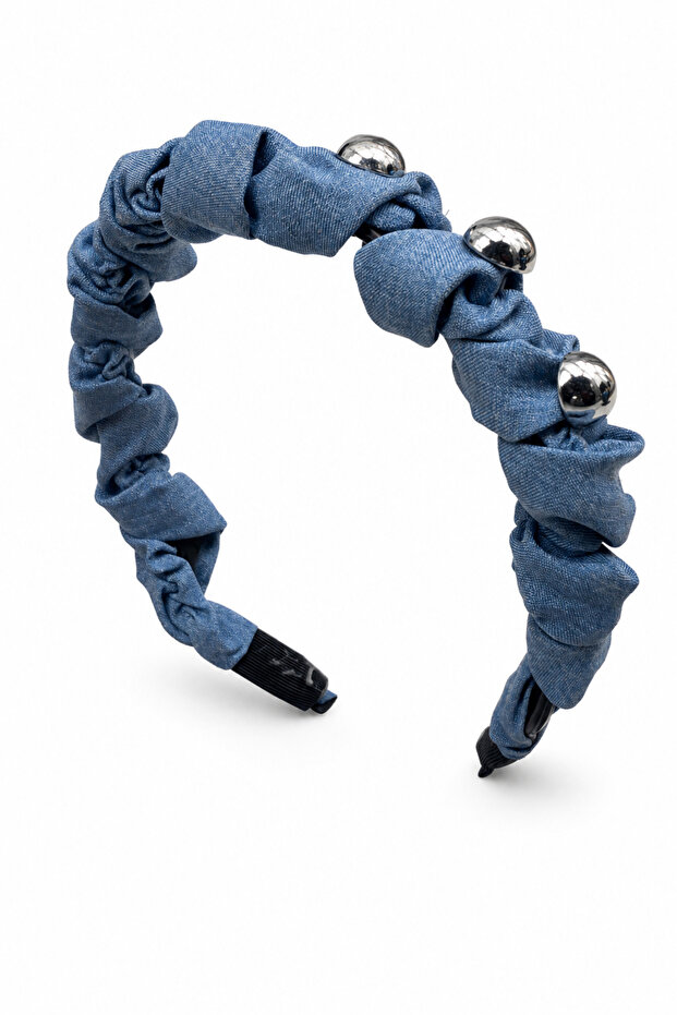 Drawstring Denim Fabric Hairband with Gray Detail Women's Crown