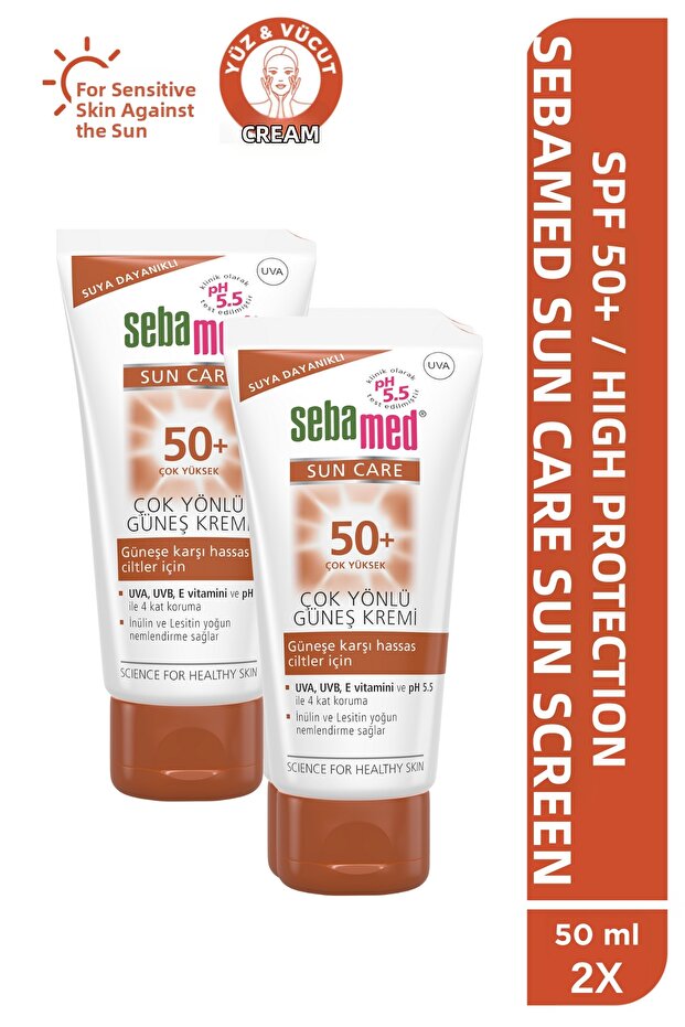 Sunscreen Spf 50+ 50 ml 2-Piece Set with Uva Uvb Filter Vitamin E Triple High Protection Versatile