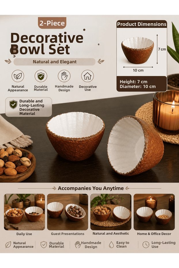 Set of 2 Decorative Snack Bowls Terracotta & Vanilla Color – Handmade Unbreakable Presentation Bowl 10 cm