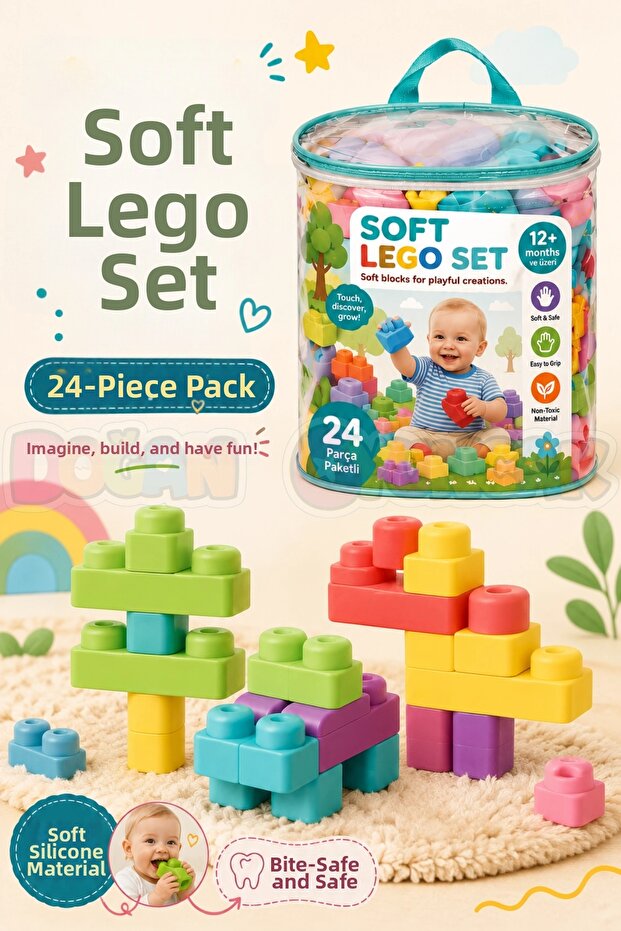 Soft Lego Set 24 Pieces Packaged - Large Soft Blocks - Large Soft Lego Toys - Yumu
