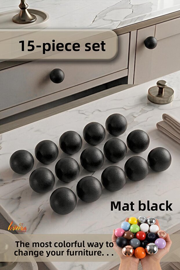15 Pieces Hard Plastic Knob Round Ball Matte Black Cabinet Furniture Kitchen Cupboard Drawer Handle Handle Ku