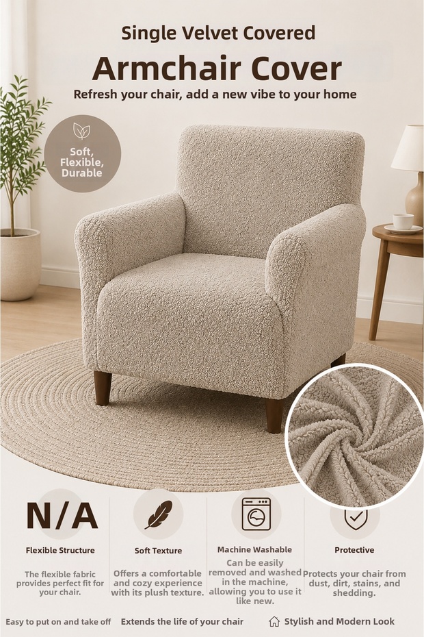 Soft Welsoft Elastic Single Seat Cover Non-Slip Flexible Washable Armchair Seat Cover