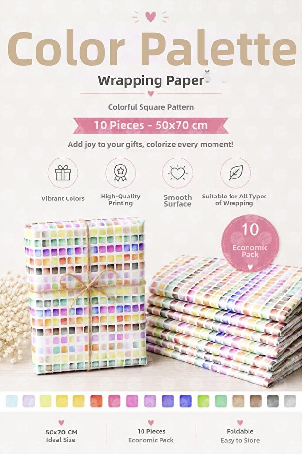 Packaging Paper Wrapping Paper Gift Wrapping Paper Packaging Paper 50X70 cm 10 Pieces Color Palette D