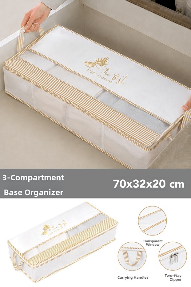 Under-The-Bed Storage Bag with Window - Striped Multi-Purpose Pillow Clothing Storage Organizer 70X32X20