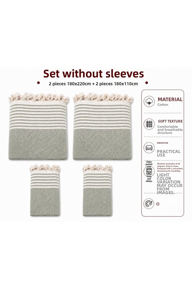 Cotton Non-Slip Wicker Woven Armless Sofa Cover (3+3+1+1) - Çağla
