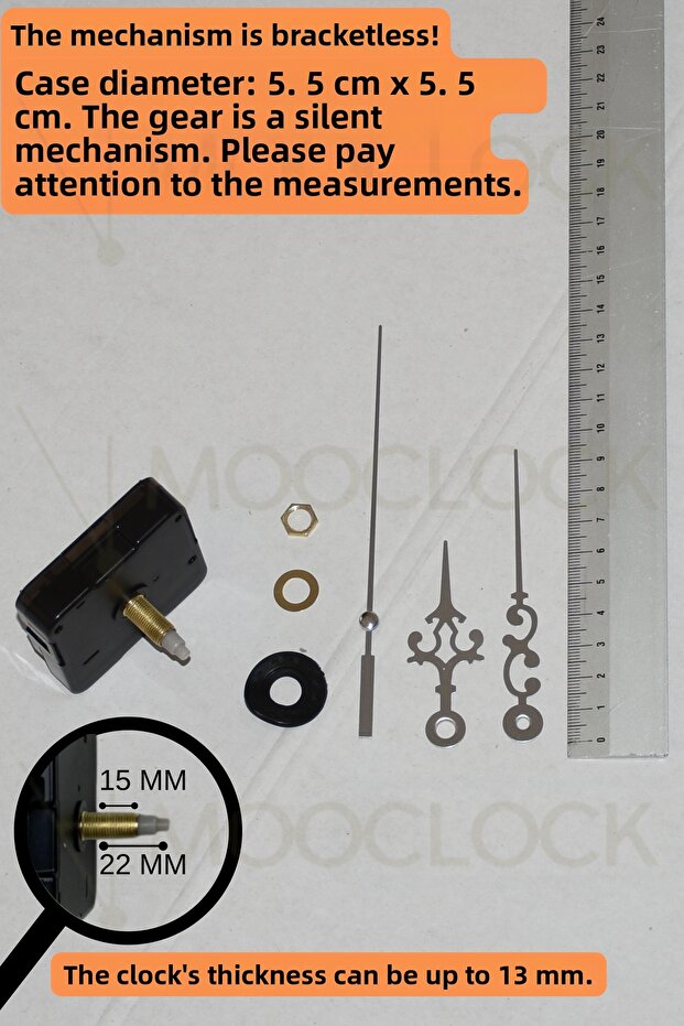 Clock Mechanism, Silent Wall Clock Mechanism, 22 mm Shaft, Scorpion-Minute-Second-(Without Hanger) Short