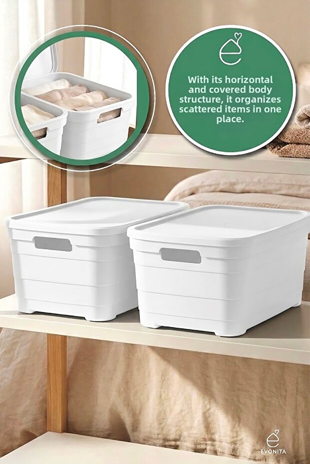 2 Pieces 10.8 Lt Storage Box with Lid Organizer Large Size Closet Organizer Storage