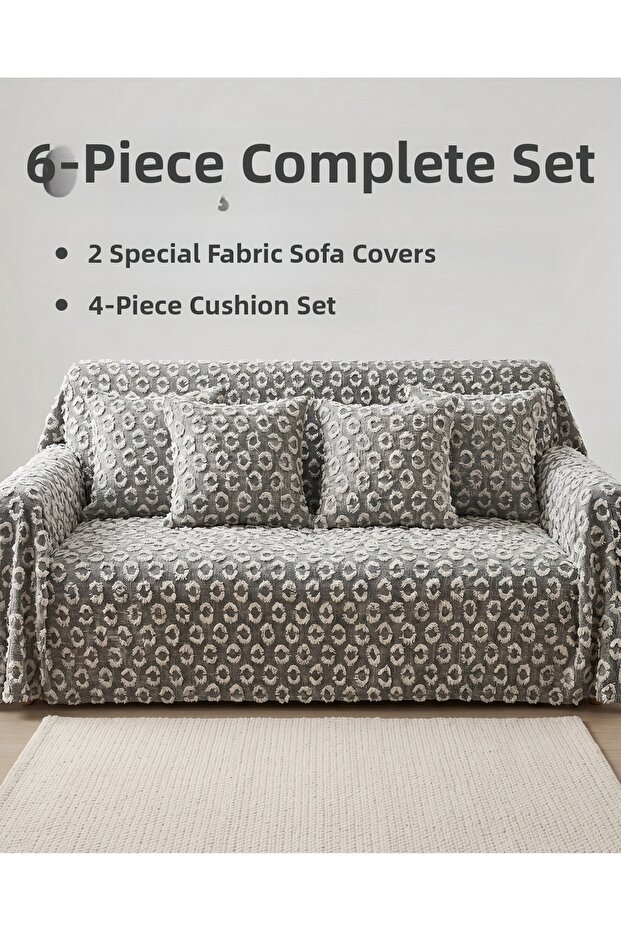 6-Piece Sofa Cover and Throw Pillow Cover Set – 2-Piece 170X210 Non-Slip Sofa Cover + 4-Piece 45X45 Throw Pillow Covers Full Set