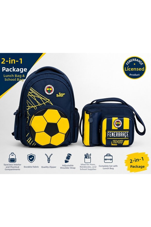 Fenerbahçe Licensed 3D Faux Leather Detailed School Bag 26784+ Lunch Box 26760