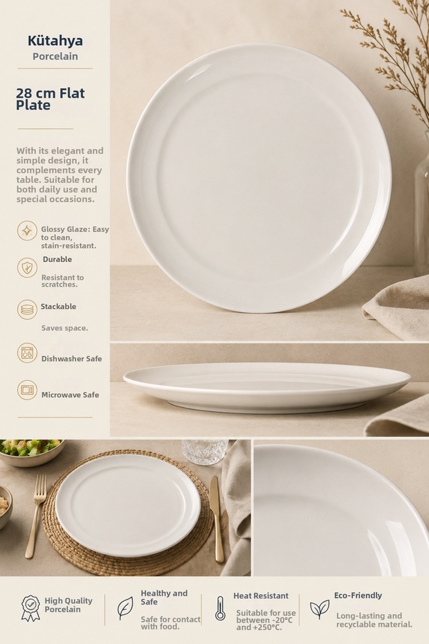 Premium Porcelain Flat Presentation Plate – a Touch of Elegance in Simplicity