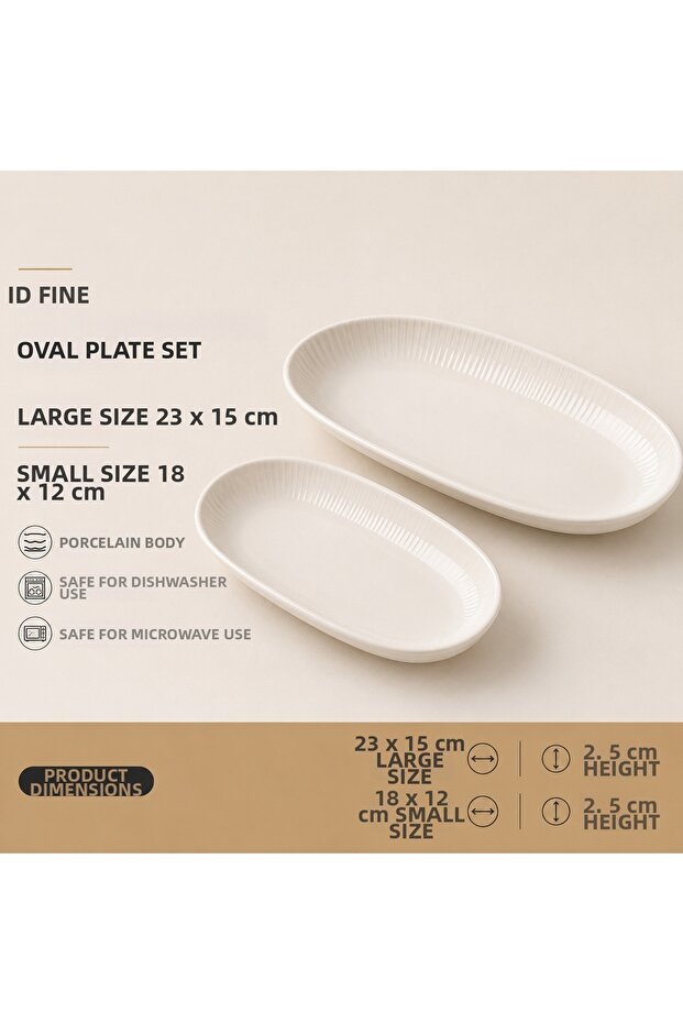 Porcelain Oval Boat Plate Set of 2 Striped Serving and Presentation Plates