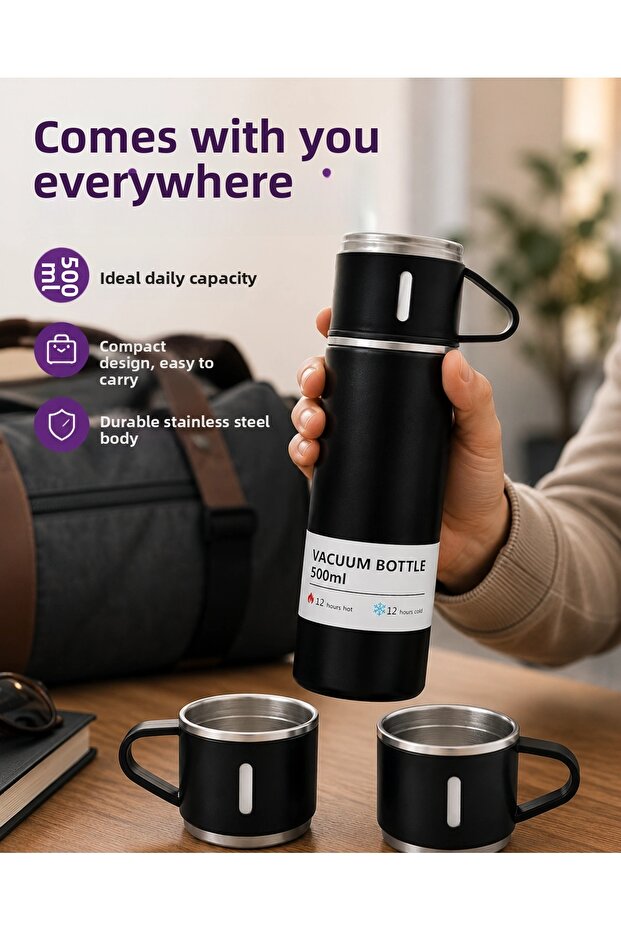 Krm steel thermos cup set | 500 ml capacity, non-slip base, gift boxed krm