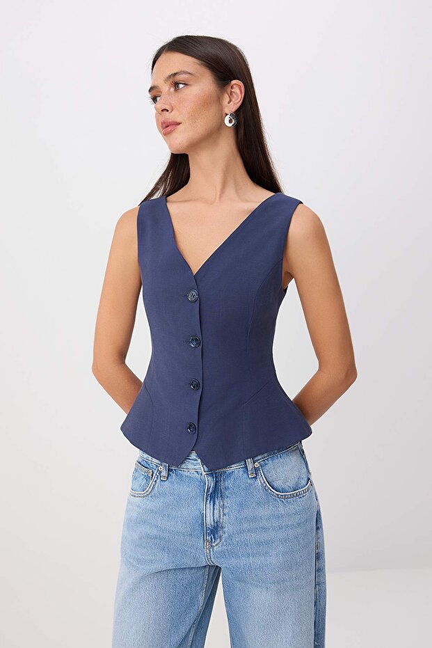 Indigo Fitted V-Neck Modal Vest Twoss26Ye00052