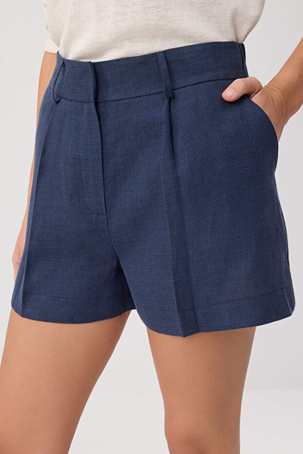 Lacivert %100 Keten Şort & Bermuda TWOSS26SR00206 - 3