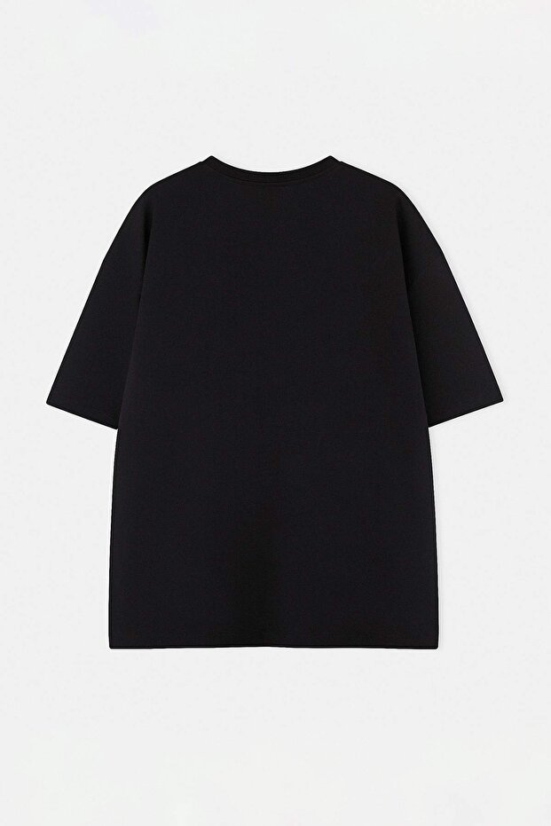Büyük Beden Siyah Oversize Ayıcık Baskılı Oversize %100 Pamuk T-Shirt TMNSS26BF00006 - 6