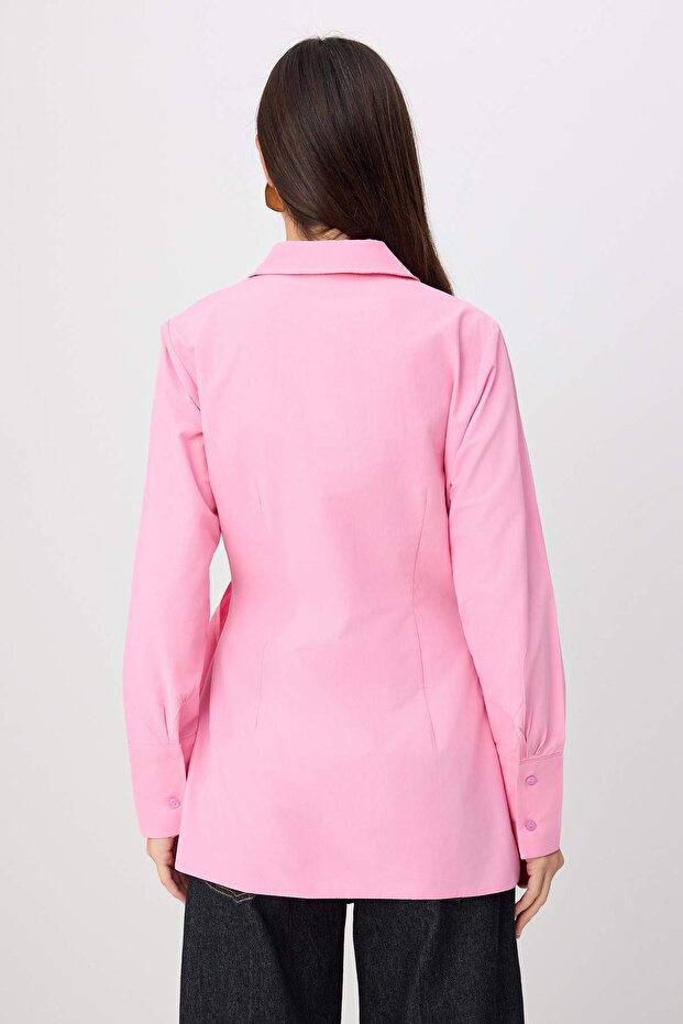 Pembe Kruvaze Metal Aksesuar Detaylı Regular/Normal Kalıp Gömlek TCTSS26TG00023 - 4