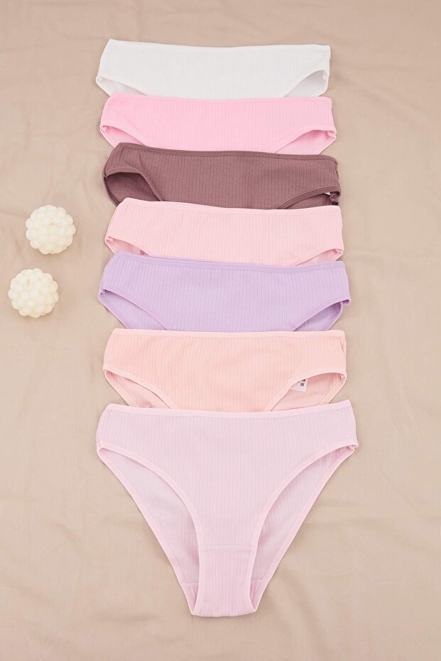 Pembe-Çok Renkli 7'li Paket Pamuklu Fitilli Klasik Örme Külot THMAW25KU00027 - 4