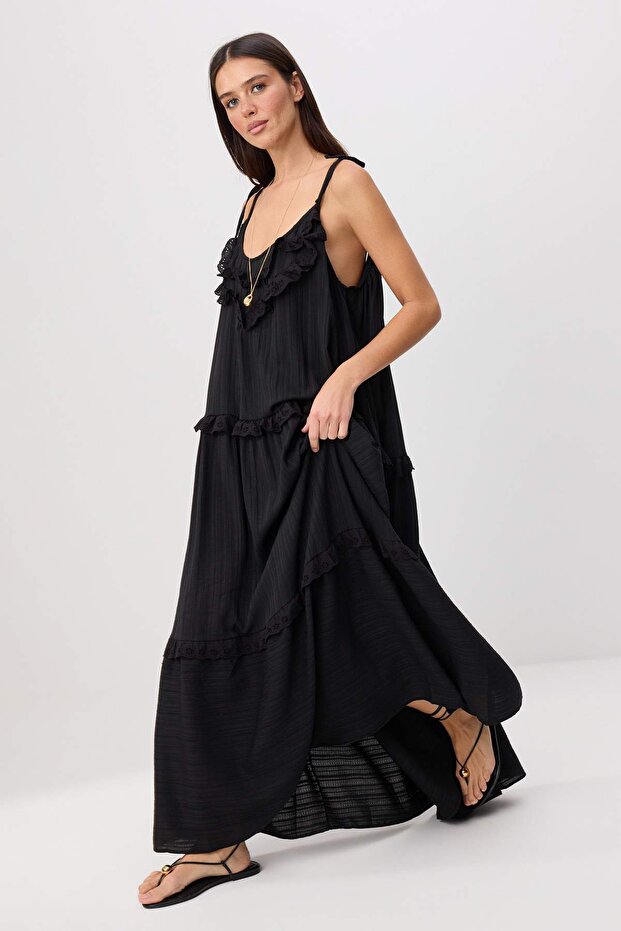 Siyah Maxi Dokuma Elbise TWOSS26EL00945 - 2