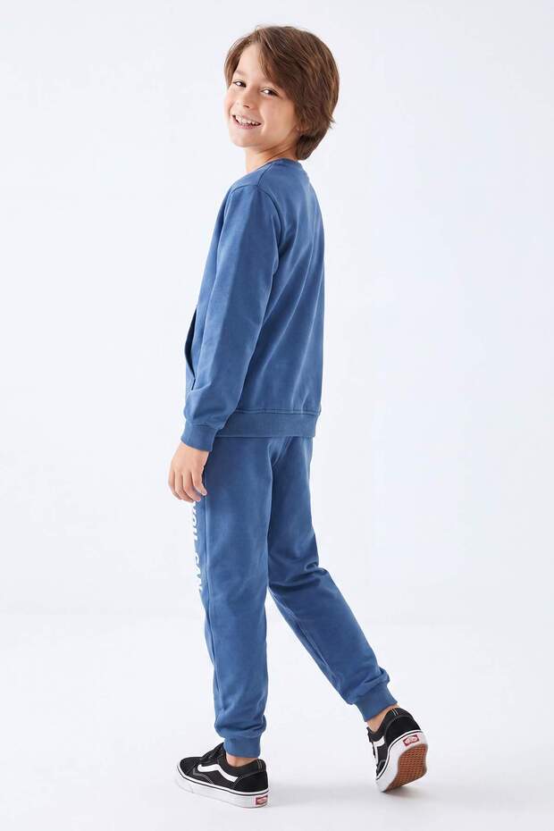 Indigo Slogan Baskılı Örme Erkek Çocuk Sweatshirt ve Eşofman Alt-Üst Takım TKDAW25AU00149 - 4