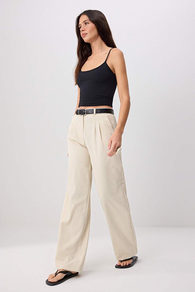 Vizon Wide Leg/Geniş Paça Pilili Dokuma Pantolon TWOAW22PL0475 - 2