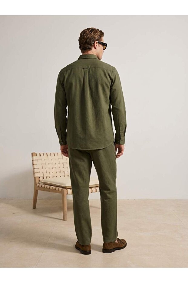 Haki Pamuklu Regular Fit Beli Lastikli Gömlek&Pantolon Alt-Üst Takım TMNSS26AU00001 - 4