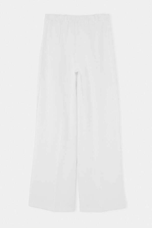 Beyaz Nervür Detaylı Wide Leg/Geniş Paça Pantolon TWOSS26PL00247 - 3
