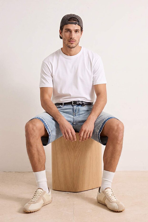 Kırmızı - Beyaz Oversize/Rahat Kesim %100 Pamuk T-Shirt TMNSS24TS00038 - 4
