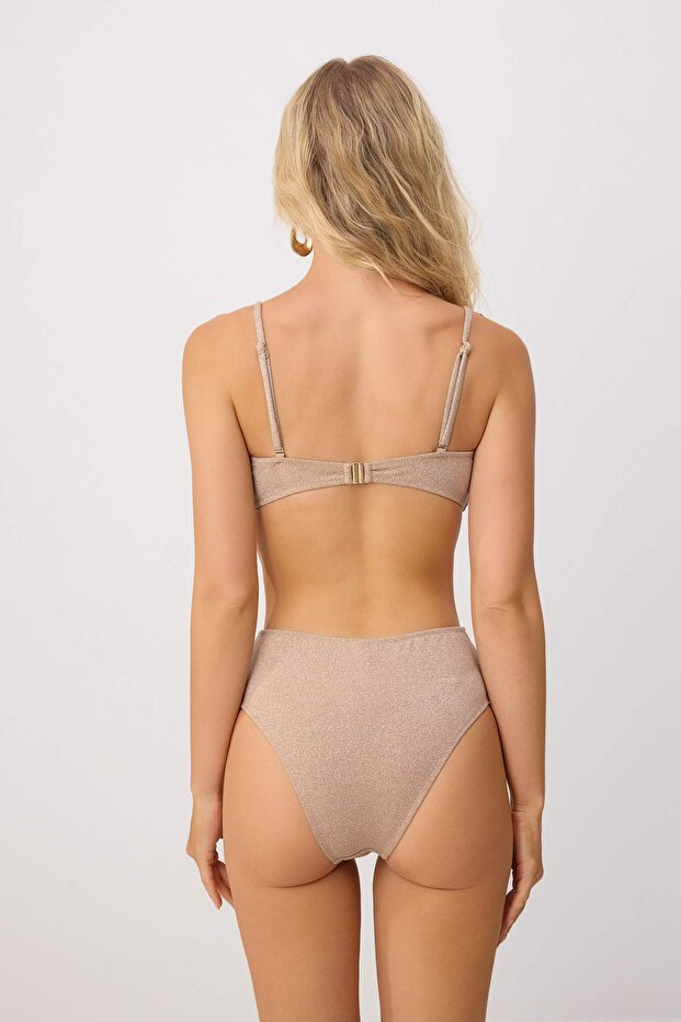 Vizon Simli Aksesuarlı Straplez Kaplı Regular Yüksek Bel Bikini Takımı TBESS24BT00054 - 4