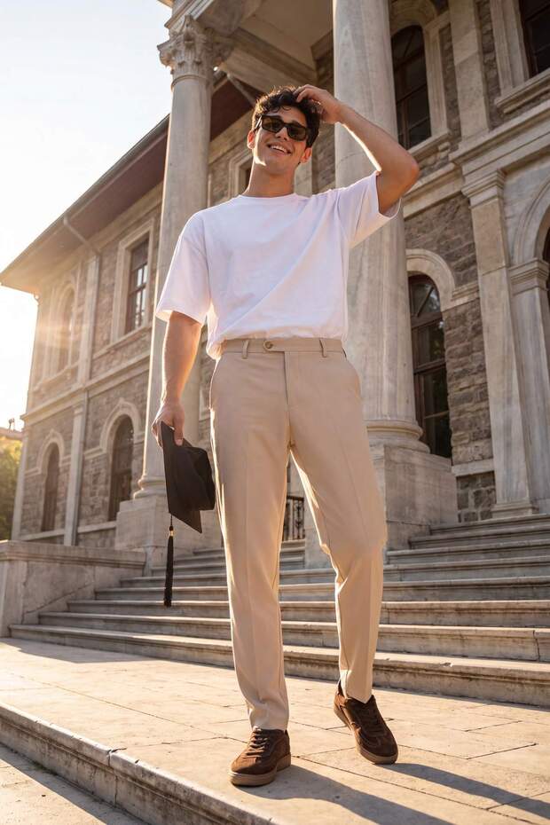 Bej Esnek Likralı Slim Fit Bilek Boy Erkek Pantolon TMNSS26PL00019