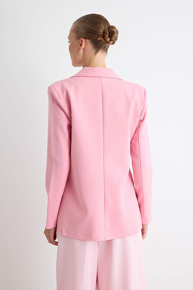 Pembe Regular Astarlı Dokuma Blazer Ceket TWOSS21CE0137 - 5
