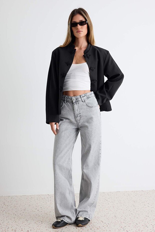 Gri Yüksek Bel Wide Leg Geniş Paça %100 Pamuk Non-Stretch Jeans TWOAW25JE00178 - 1
