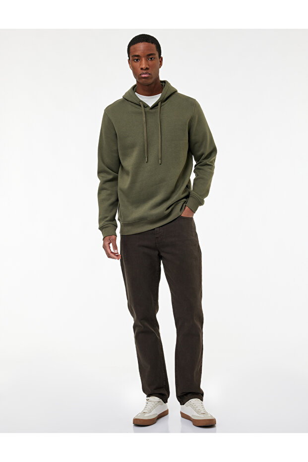 Şardonlu Uzun Kollu Basic Kapşonlu Sweatshirt - 1