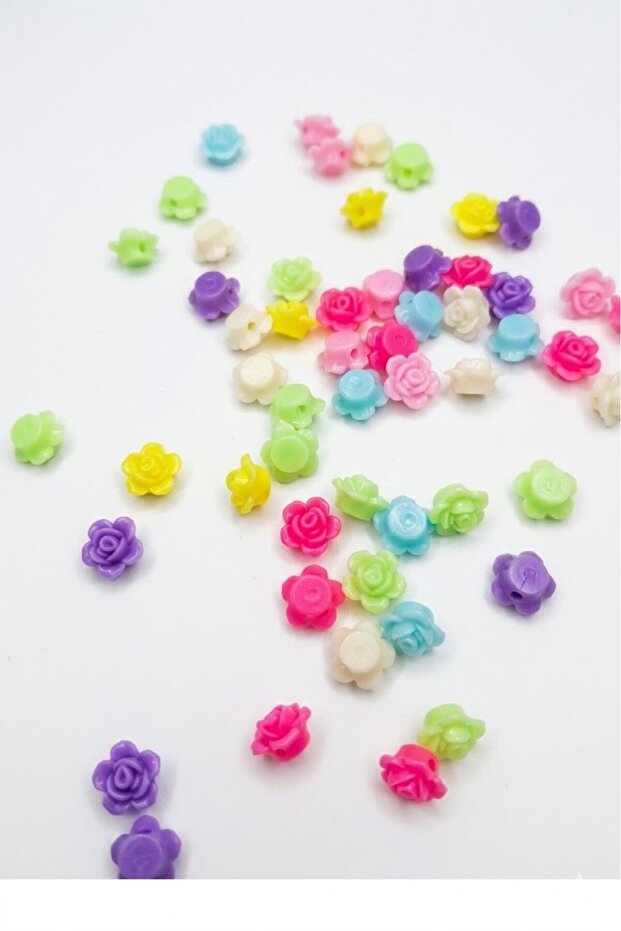 Rose Patterned Colorful Beads 20 gr (50-53 Pieces)
