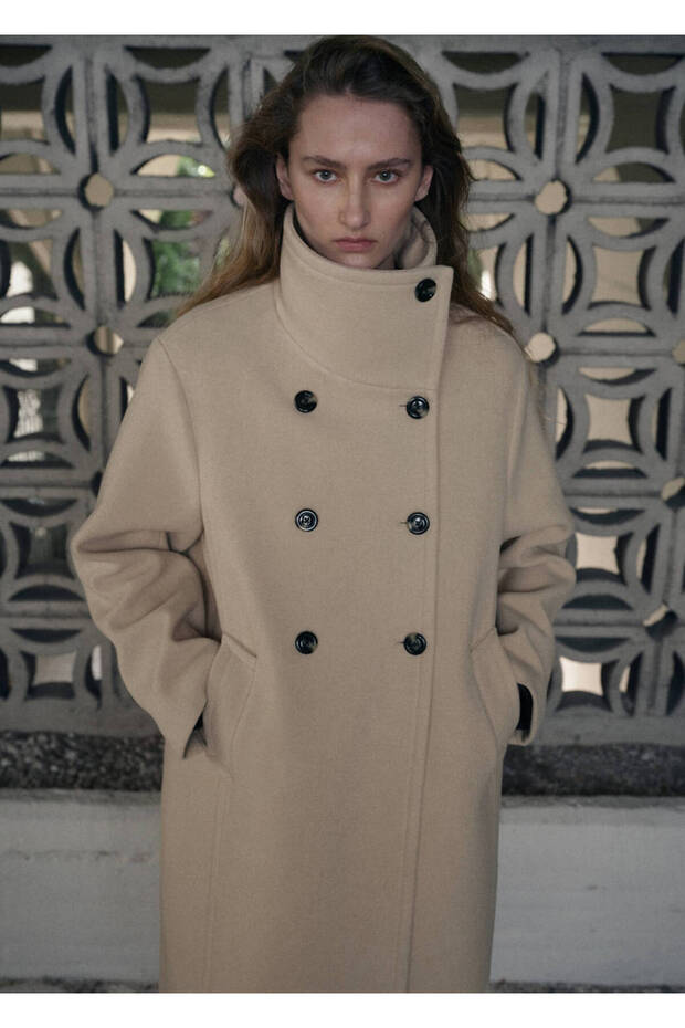 Wool Blend Funnel Collar Coat
