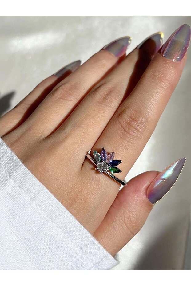 Women's Silver Color Color Stone Ring