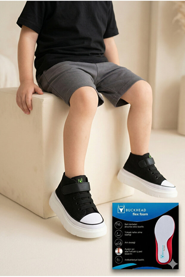 Axel Unisex Kids Velcro Sneaker Shoes 26Y Buck4490 Black