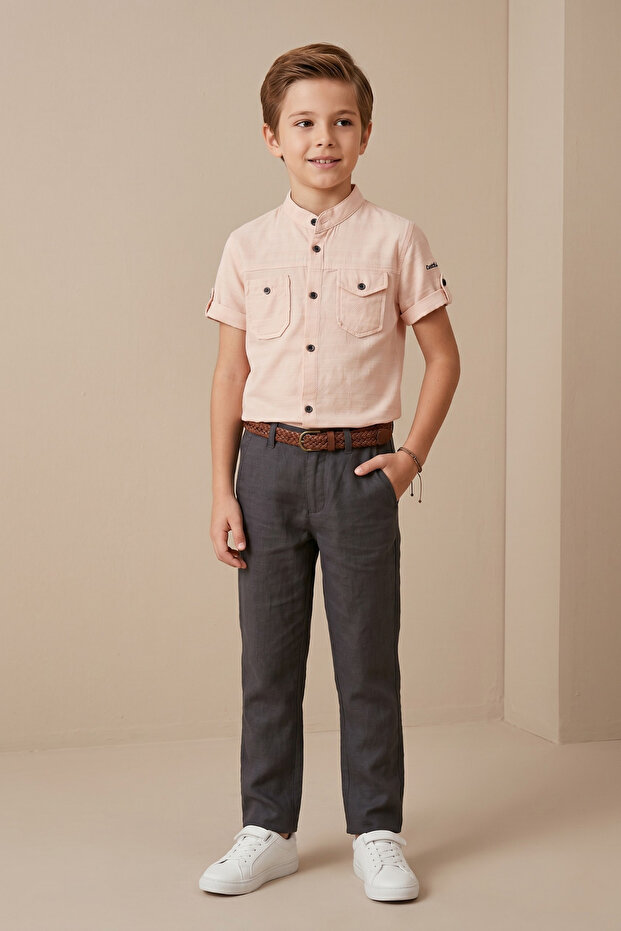 Happy Embroidered Men's Short Shirt