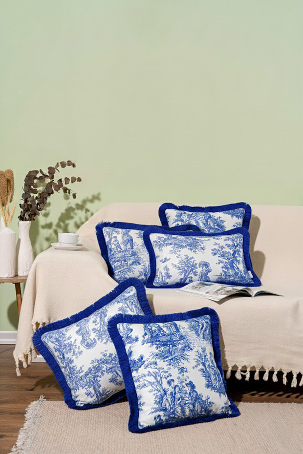 Tasseled Blue Decorative 2 Pieces43x43cm, 2 pcs30x50cm Throw Pillow Cover