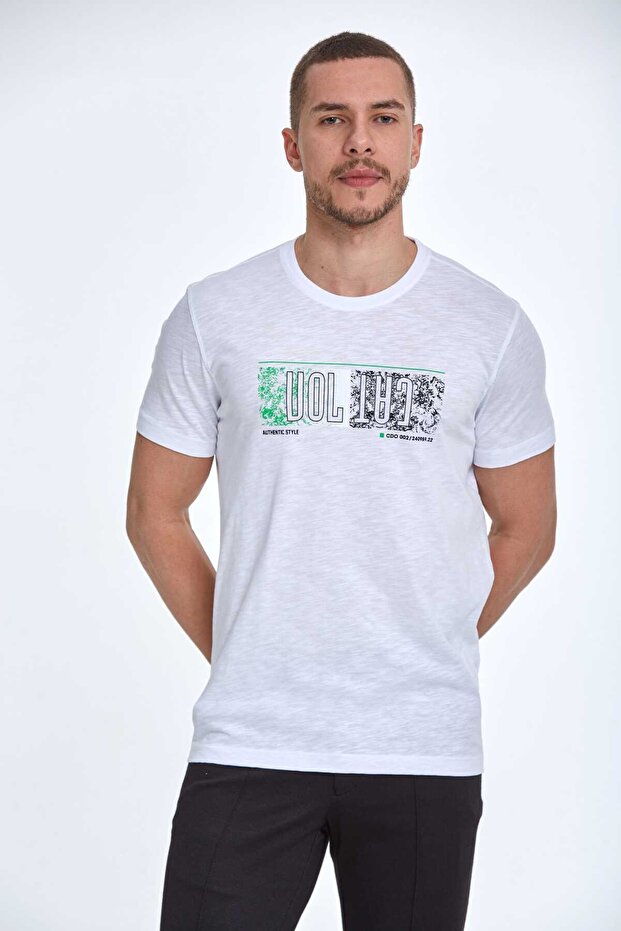 Printed Cotton Crew Neck T-Shirt White